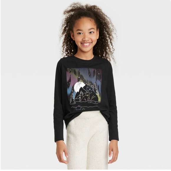 Cat & Jack Black Long Sleeve Tee with Bear Graphic - Picture 1 of 1